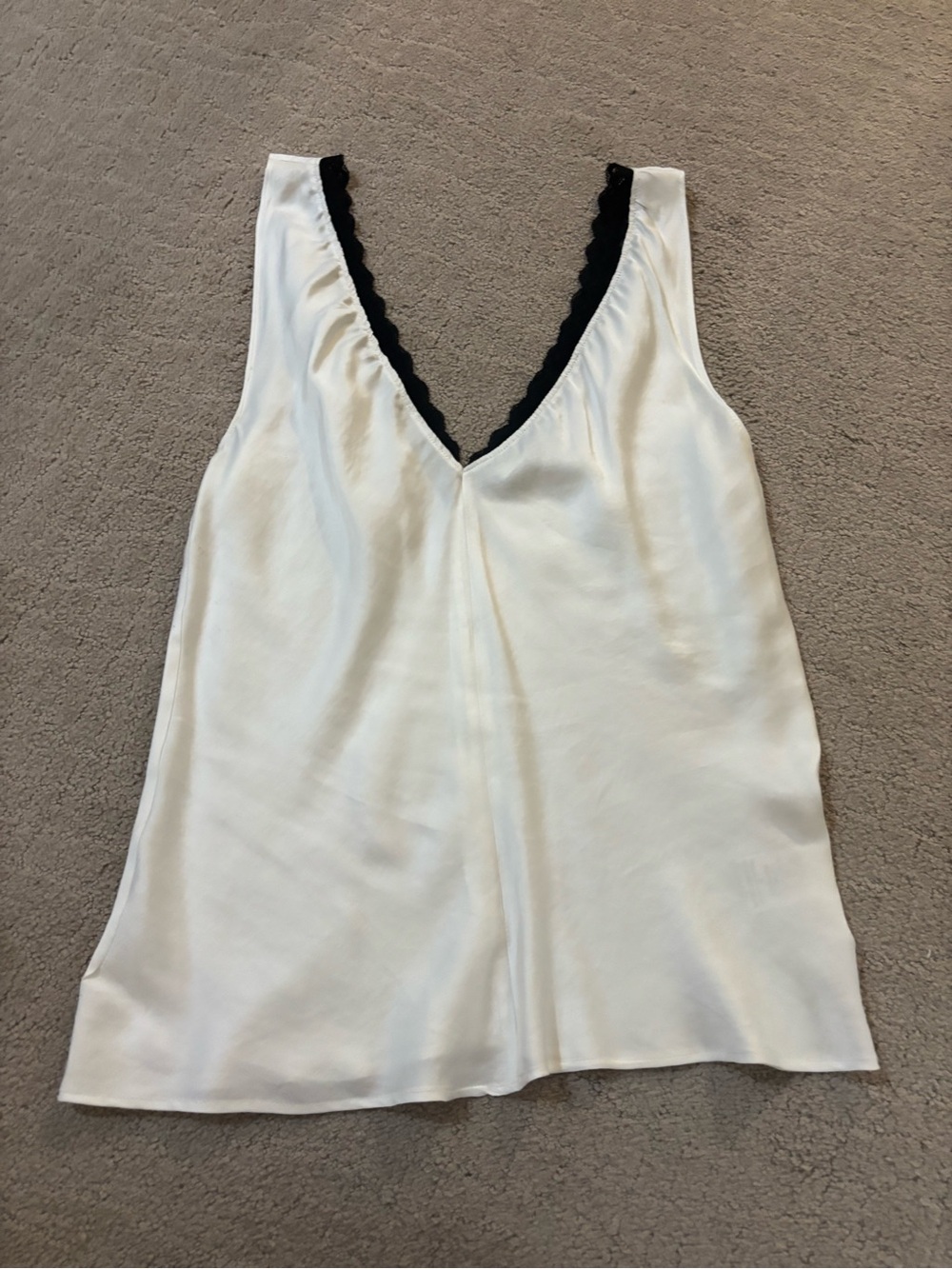 Olivaceous Cream Cami with Black Lace Trim